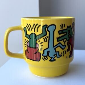 Keith Haring Luna Luna Yellow Graphic Coffee Mug Cup by Artestar - Porcelain